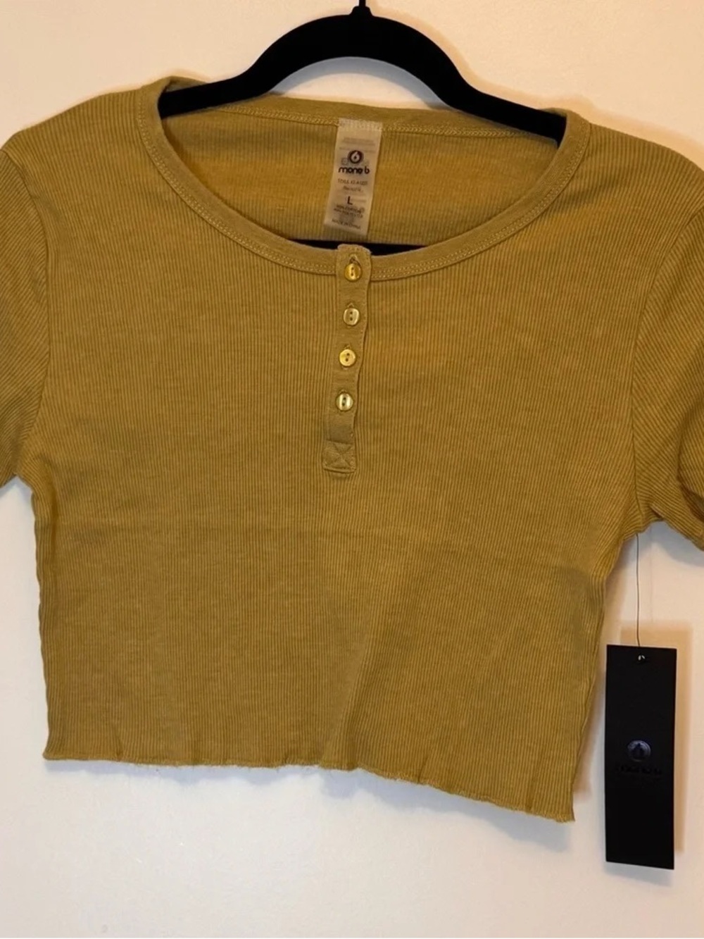 Olive Green Ribbed Henley Crop Top